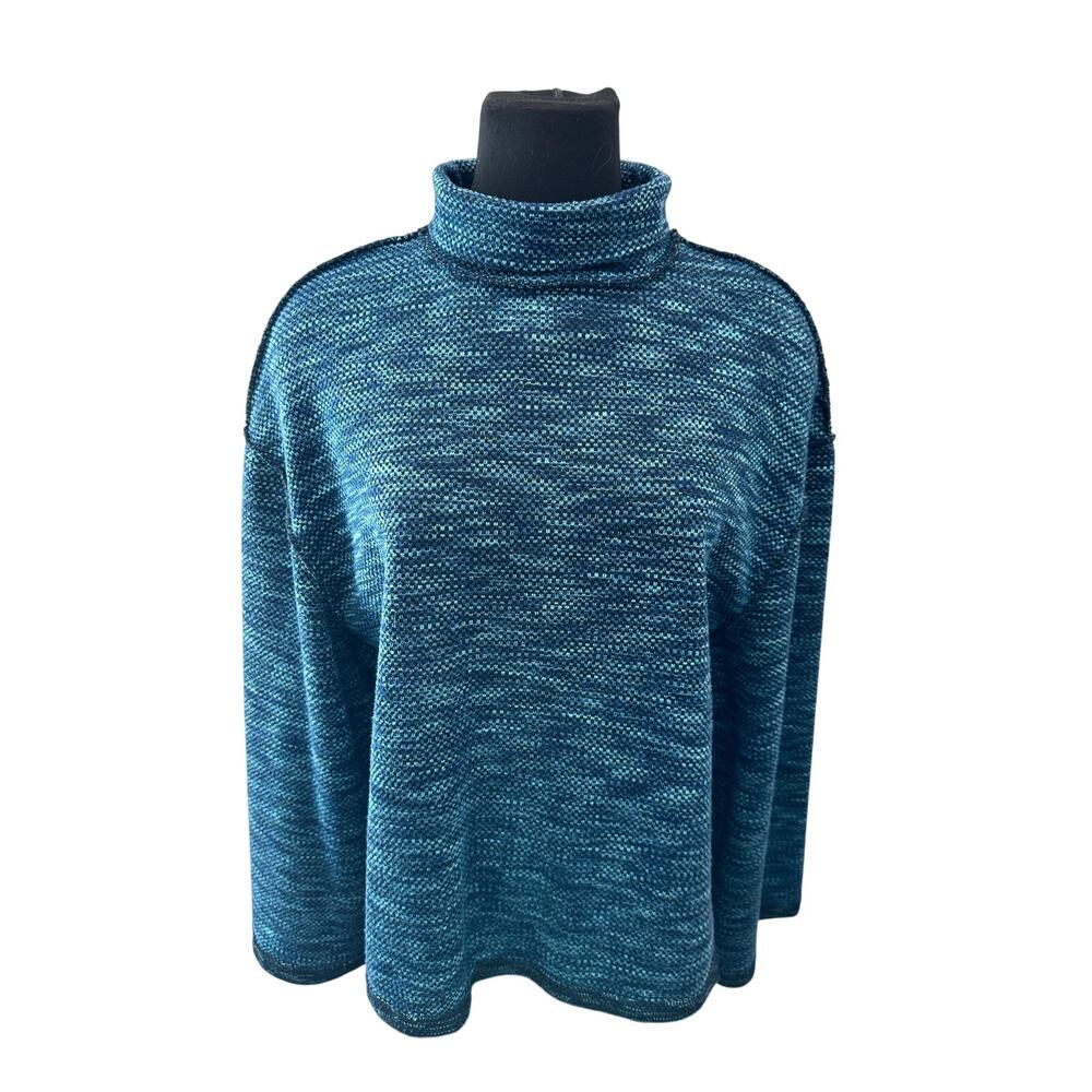 FREE PEOPLE We The Free Blue Cowl Neck Sweater Boho Slouchy Knit Pullover Medium - Picture 3 of 9